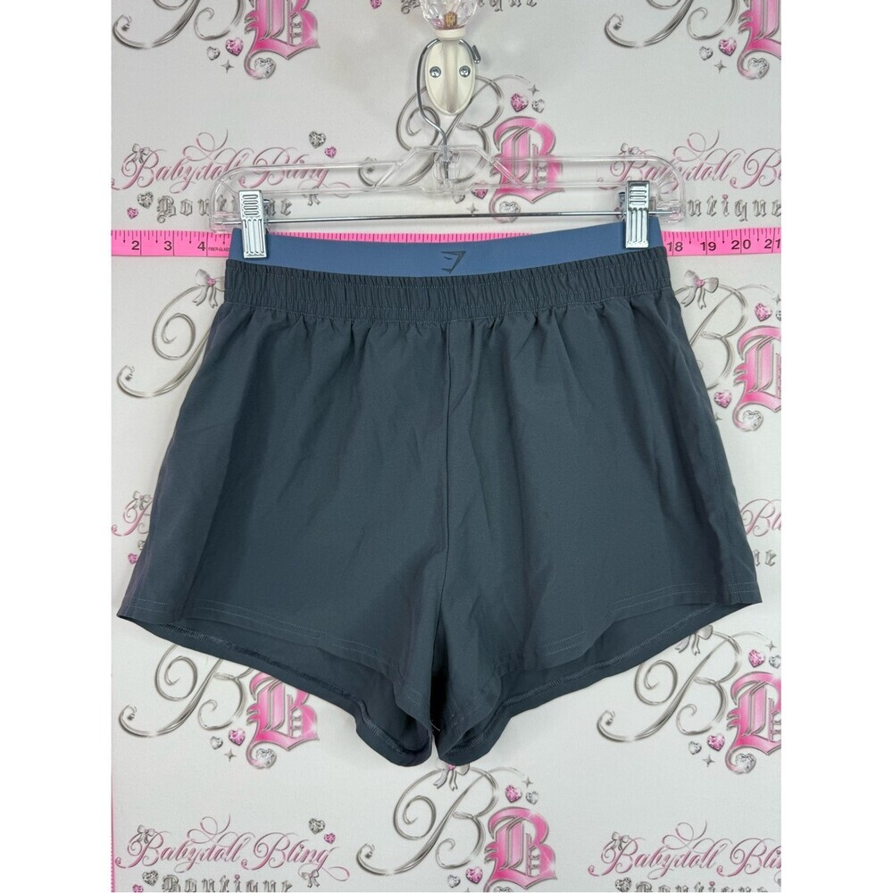 Gymshark Dark Gray Women's Athletic Shorts with Blue Waistband